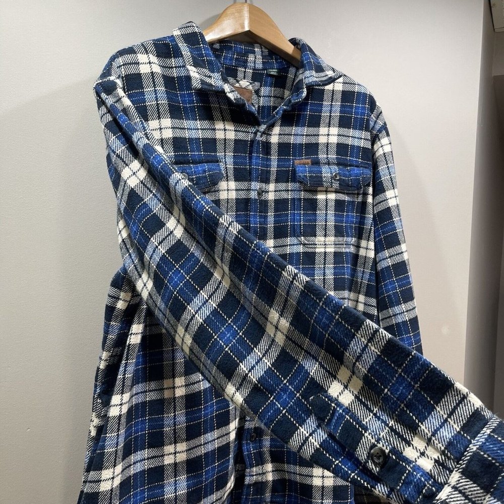 ORVIS Mens XXL Blue Plaid Long Sleeve Heavyweight Button Up Flannel Shirt Jacket - Picture 7 of 11